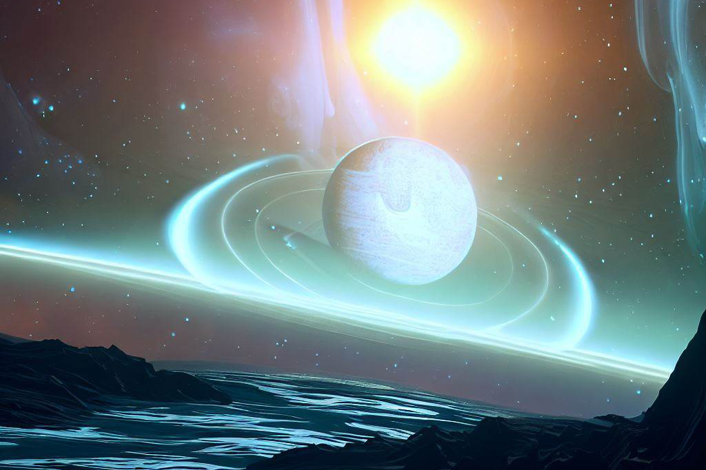 Futuristic scene showcasing the concept of the habitable zone around a star, showing a planet in the Goldilocks zone with the right conditions for liquid water